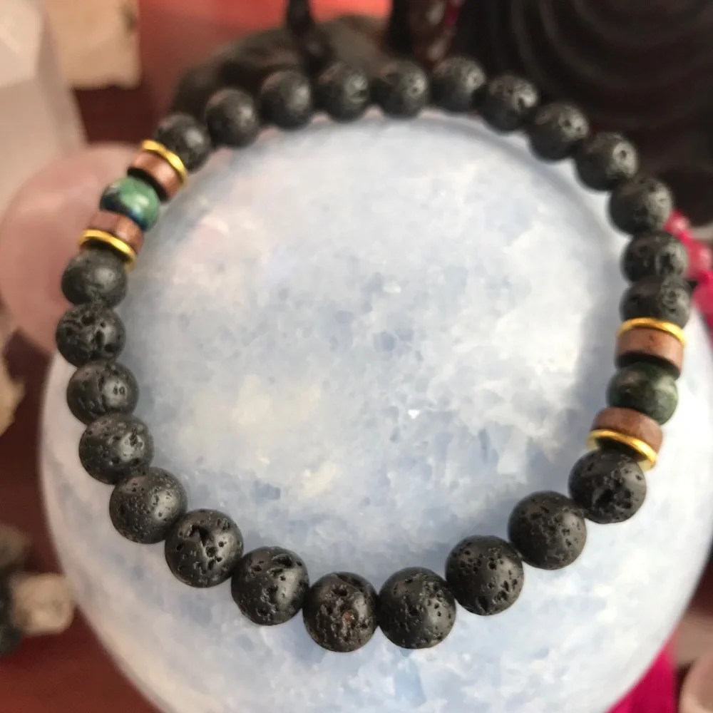 Arrived! Lava rock and labradorite/pyrite bracelet